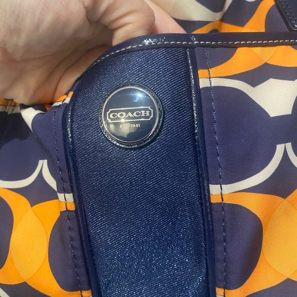 Coach Signature Satchel Navy and Orange Handbag With Leather Trim. COA! - Picture 3 of 11
